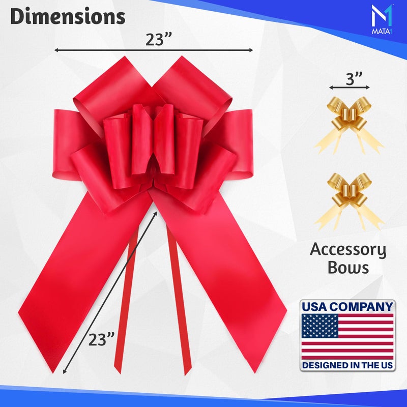 Mata1-USA - Huge Car Bow - Red, 23 Inch - Big Gift Wrapping Bow for Large Gift Decoration - Giant Size for Indoor & Outdoor Use - 12 Loops & 2 Suction Cups - No Magnets That Scratch - Image 2